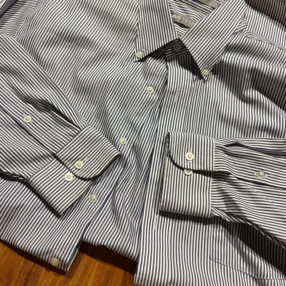 Van Heusen Blue and White Dress Shirt Classic Pinstripe